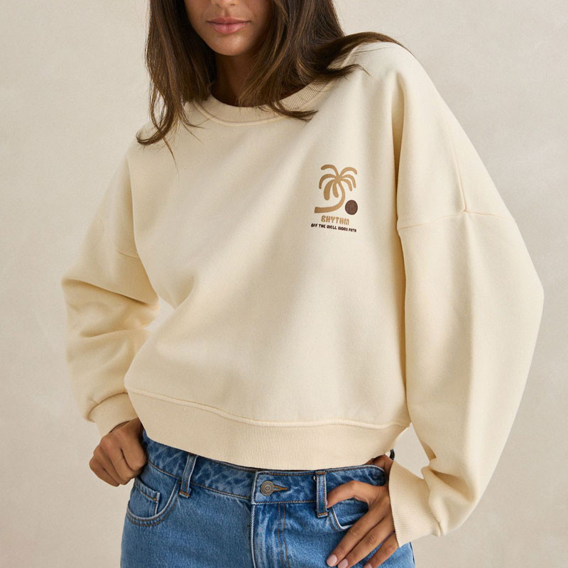 Sudadera Rhythm: Palm Slouchy Crew Neck Fleece (Cream)