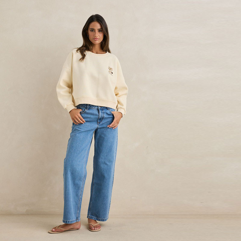 Sudadera Rhythm: Palm Slouchy Crew Neck Fleece (Cream)