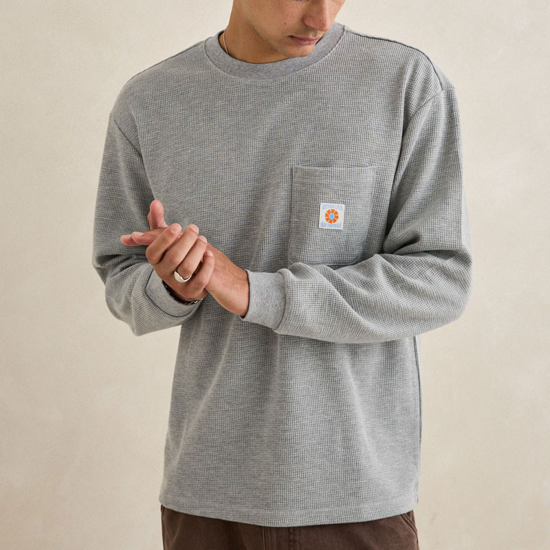 Camiseta Rhythm: Vintage Pocket Ls Waffle (Grey Heather)