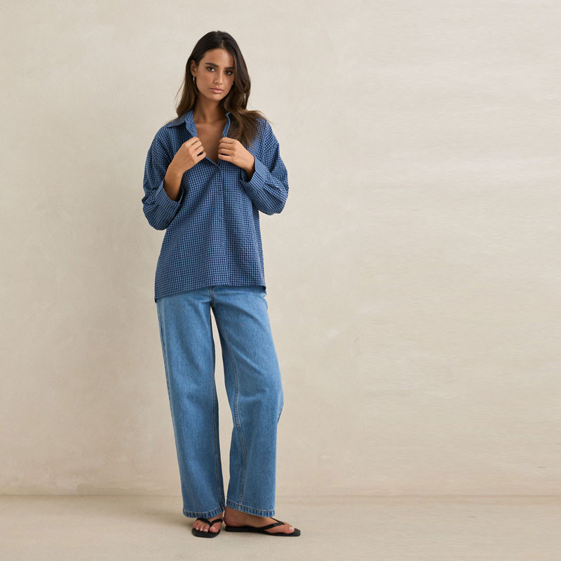 Camisa Rhythm: Serene Oversized LS Shirt (Indigo)