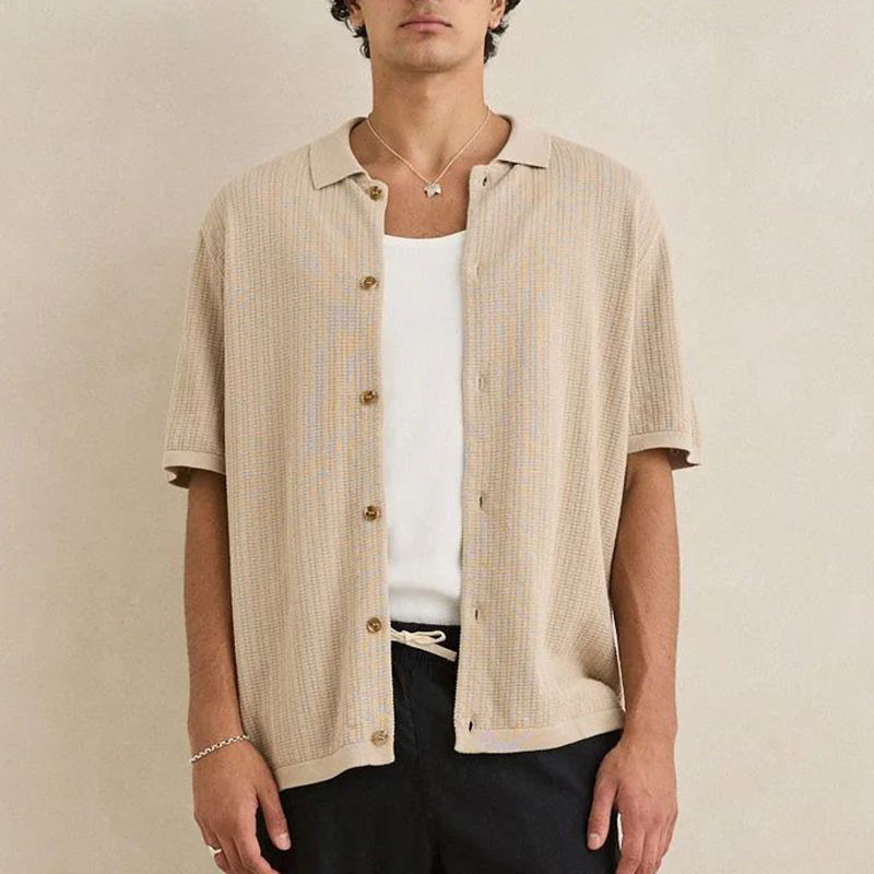 Camisa Rhythm: Textured Knit SS Shirt (Stone)
