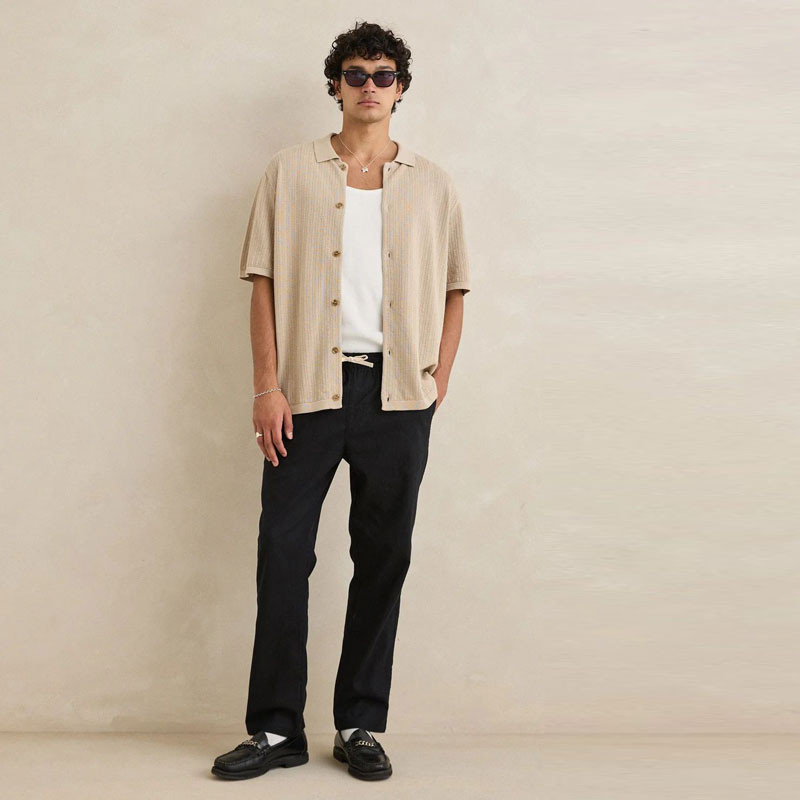 Camisa Rhythm: Textured Knit SS Shirt (Stone)
