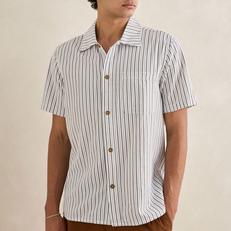 Camisa Rhythm: Seersucker Stripe SS Shirt (Cedar)