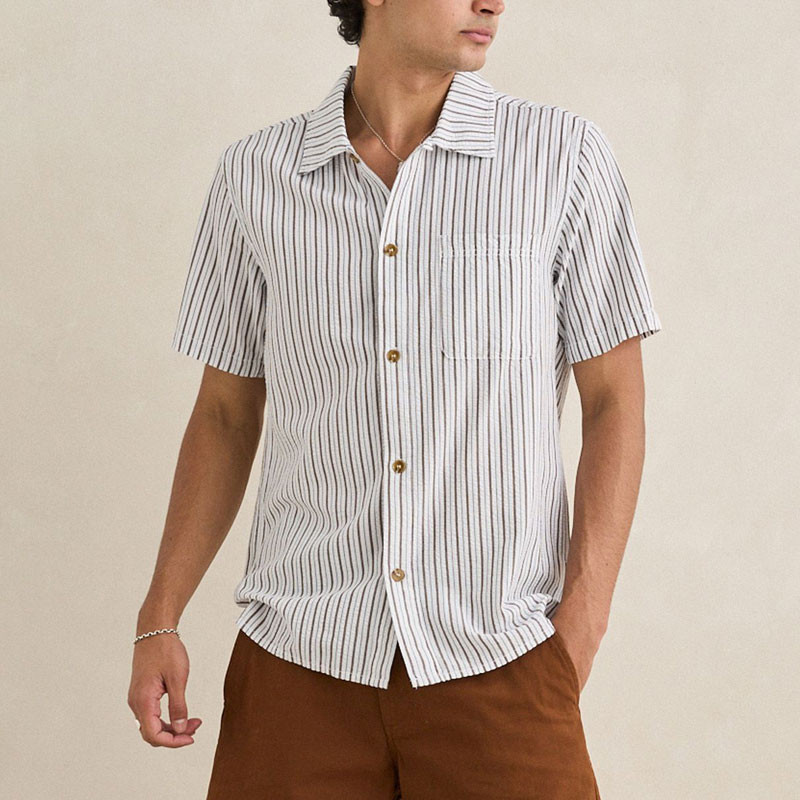 Camisa Rhythm: Seersucker Stripe SS Shirt (Cedar)