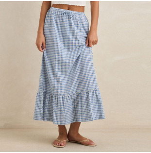 Falda Rhythm: Lola Check Tiered Maxi Skirt (Blue)