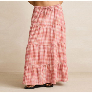 Falda Rhythm: Kirra Check Tiered Maxi Skirt (Pink)