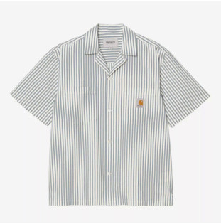 Camisa Carhartt WIP: SS Leavel Shirt (Stripe Blue River Wax)