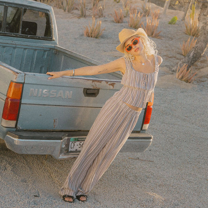 Camiseta Brixton: The Abigail Tie Top (Wrn n Rbst Rd Strp)