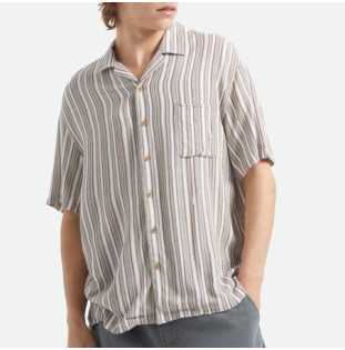 Camisa Brixton: Bunker Twisted Stripe SS Wvn (Robust Red)