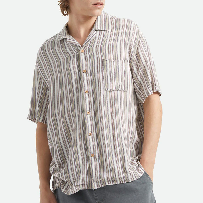 Camisa Brixton: Bunker Twisted Stripe SS Wvn (Robust Red)