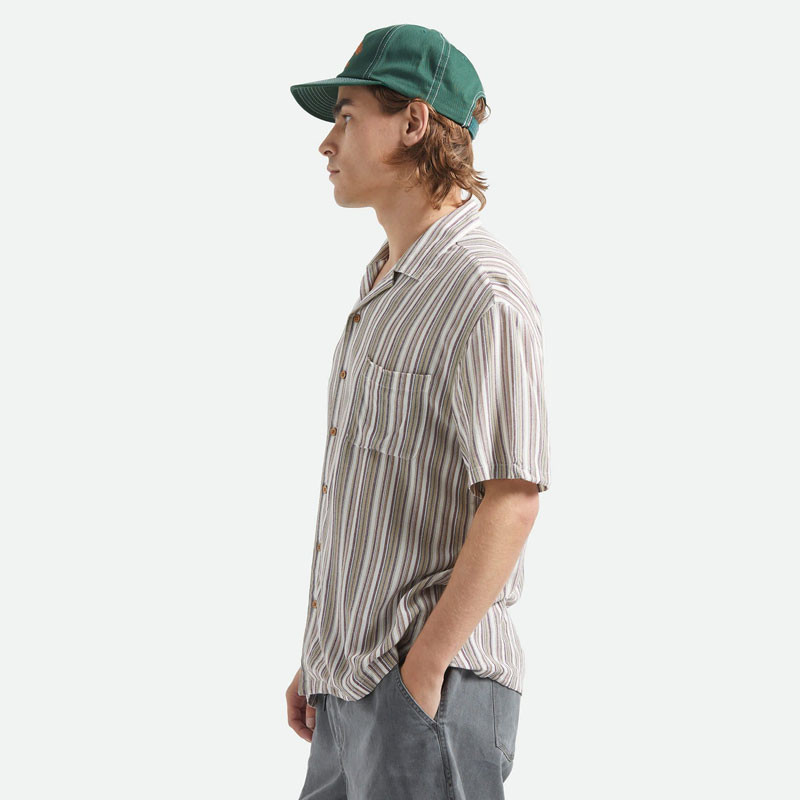 Camisa Brixton: Bunker Twisted Stripe SS Wvn (Robust Red)