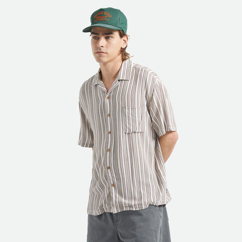 Camisa Brixton: Bunker Twisted Stripe SS Wvn (Robust Red)