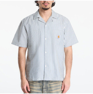 Camisa Carhartt WIP: SS Leavel Shirt (Stripe Blue River Wax)