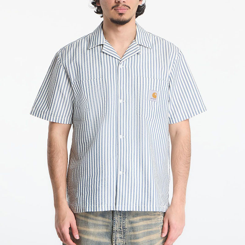 Camisa Carhartt WIP: SS Leavel Shirt (Stripe Blue River Wax)