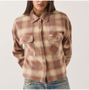 Camisa Brixton: Bowery Crop W LS Oversrt (Sft Tan Wdw Pld)