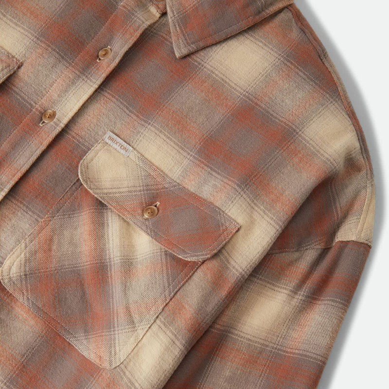 Camisa Brixton: Bowery Crop W LS Oversrt (Sft Tan Wdw Pld)