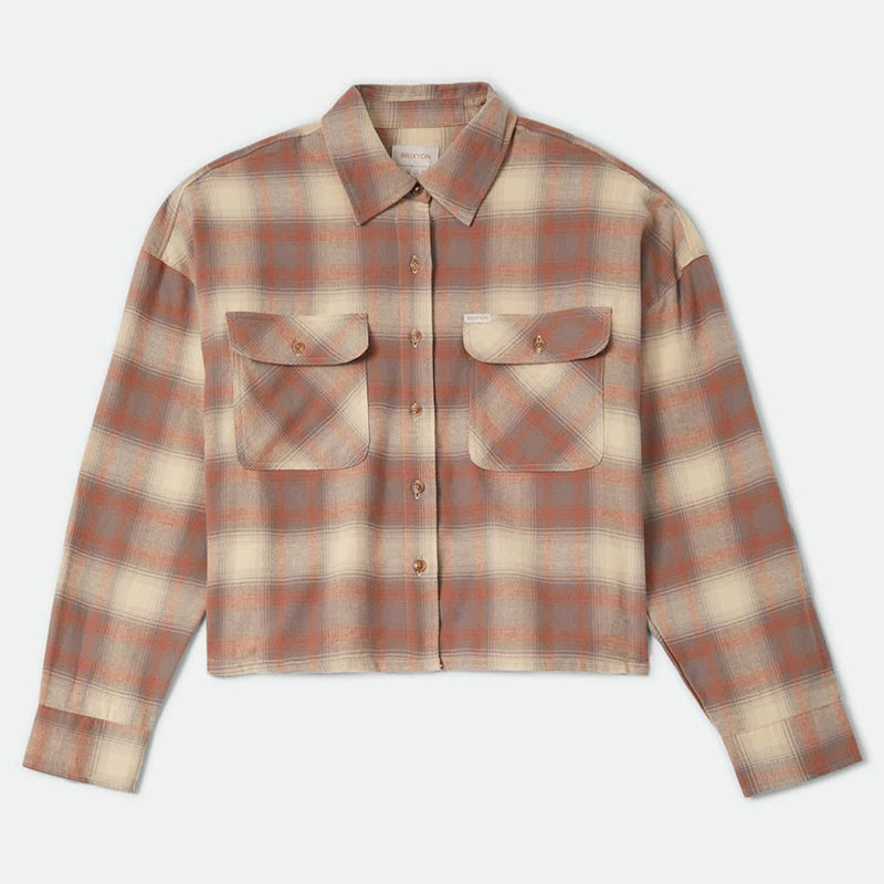 Camisa Brixton: Bowery Crop W LS Oversrt (Sft Tan Wdw Pld)
