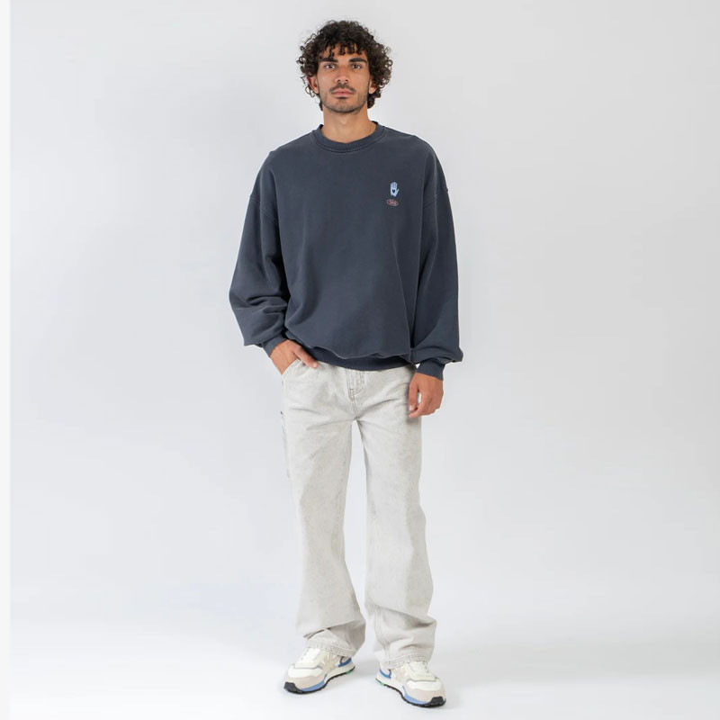Sudadera Kaotiko: Crew Ovrsz Geometric Flower Org (Dk Slate)