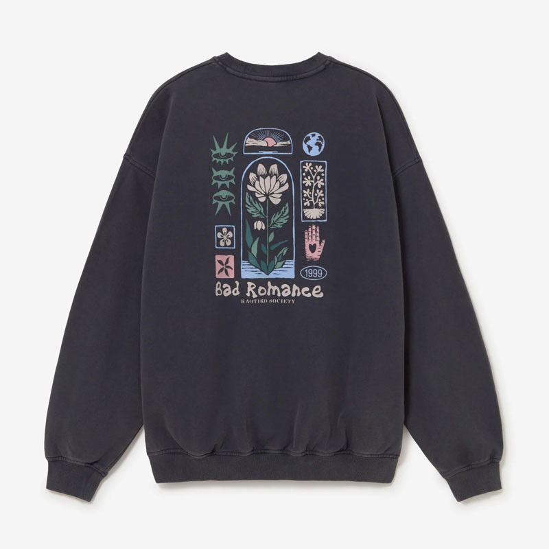 Sudadera Kaotiko: Crew Ovrsz Geometric Flower Org (Dk Slate)