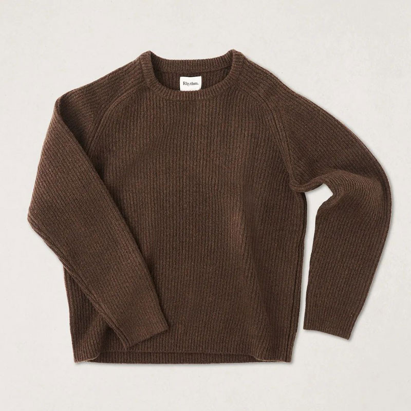 Jersey Rhythm: Vintage Waffle Knit Sweater (Chocolate)