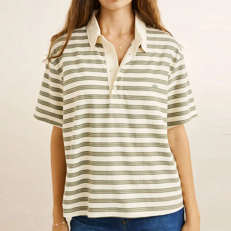 Polo Rhythm: Vintage Stripe Rugby SS Shirt (Olive)