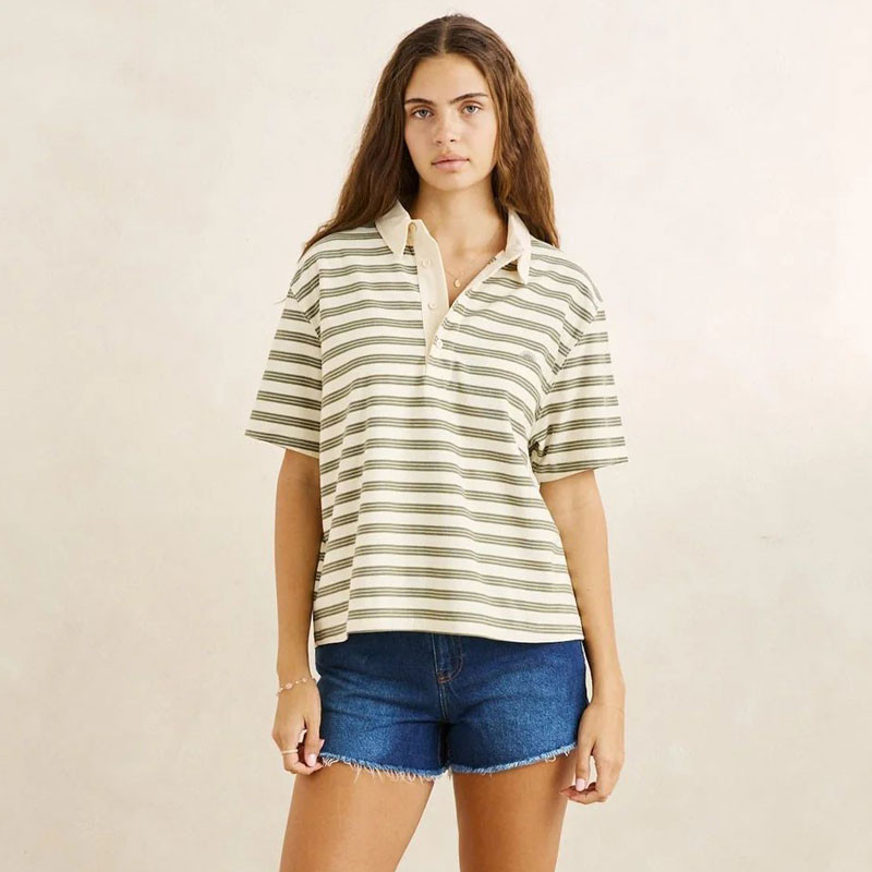 Polo Rhythm: Vintage Stripe Rugby SS Shirt (Olive)