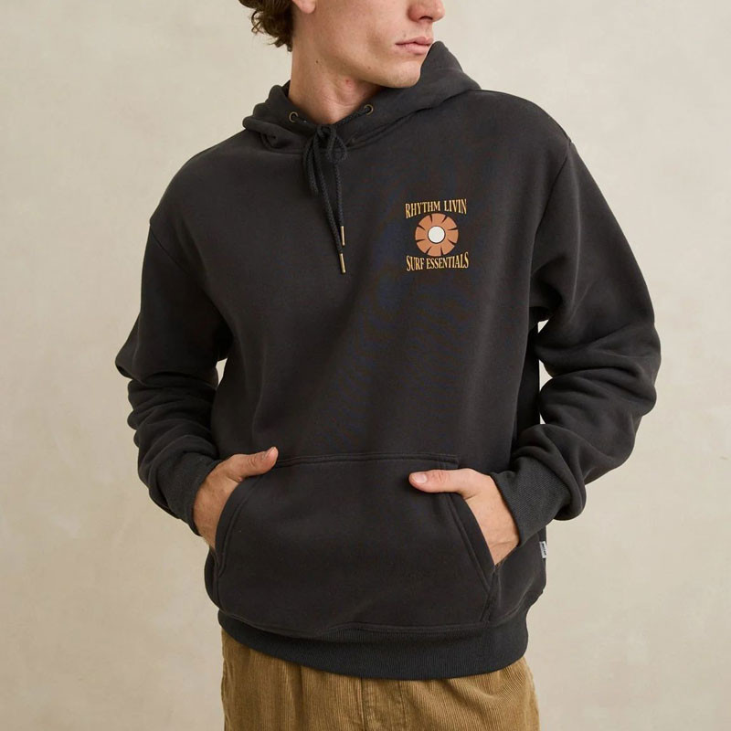 Sudadera Rhythm: Surf Essentials Fleece Hood (Washed Black)