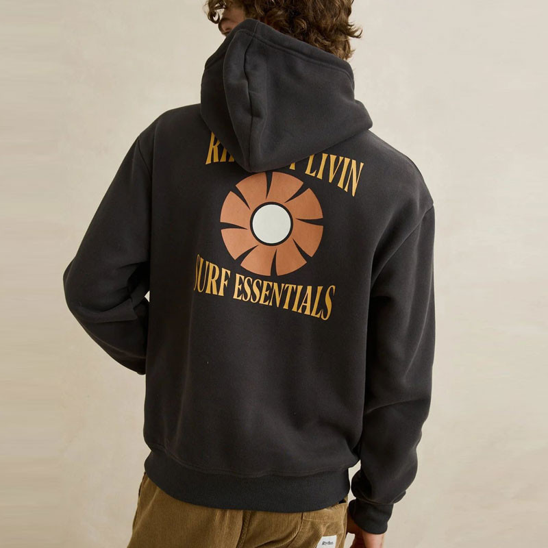 Sudadera Rhythm: Surf Essentials Fleece Hood (Washed Black)