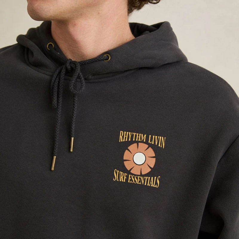 Sudadera Rhythm: Surf Essentials Fleece Hood (Washed Black)