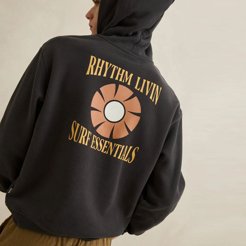 Sudadera Rhythm: Surf Essentials Fleece Hood (Washed Black)