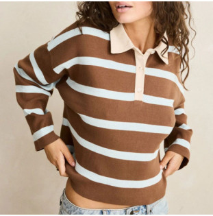 Jersey Rhythm: Rugby Polo Knit Sweater (Brown)