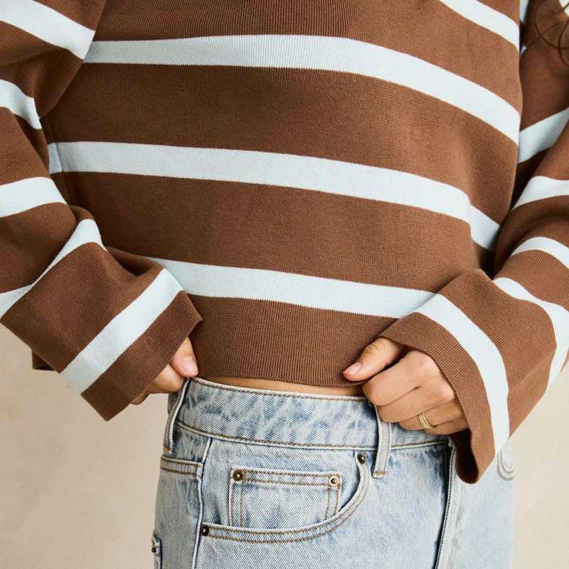 Jersey Rhythm: Rugby Polo Knit Sweater (Brown)