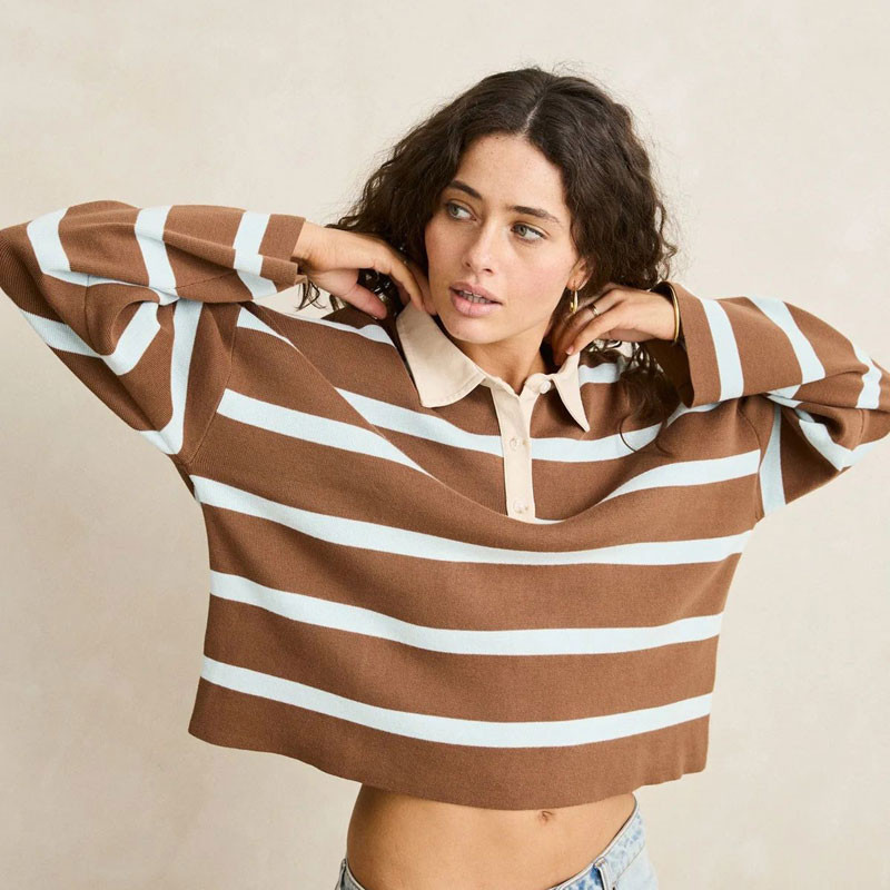 Jersey Rhythm: Rugby Polo Knit Sweater (Brown)