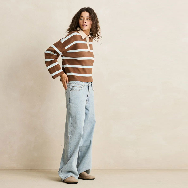Jersey Rhythm: Rugby Polo Knit Sweater (Brown)