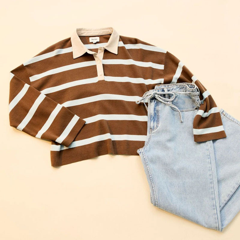 Jersey Rhythm: Rugby Polo Knit Sweater (Brown)