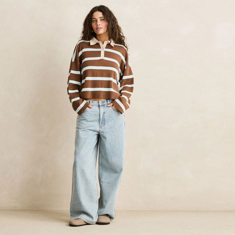 Jersey Rhythm: Rugby Polo Knit Sweater (Brown)