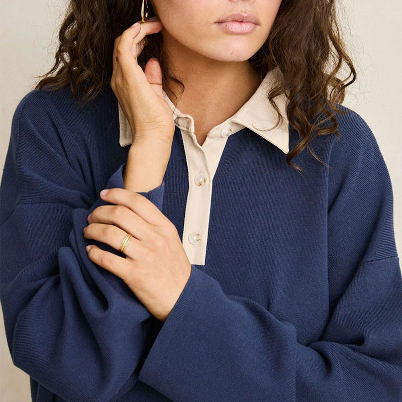 Jersey Rhythm: Rugby Polo Knit Sweater (Navy)