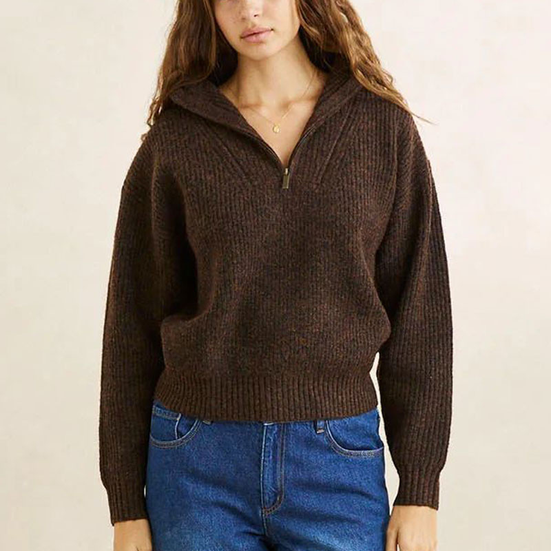 Jersey Rhythm: Quincy Zip Knit (Chocolate)