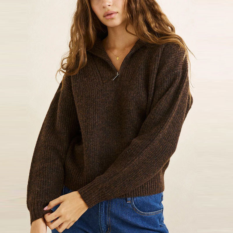 Jersey Rhythm: Quincy Zip Knit (Chocolate)