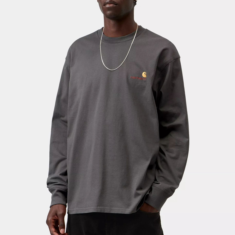 Camiseta Carhartt WIP: LS American Script T-Shirt (Graphite)