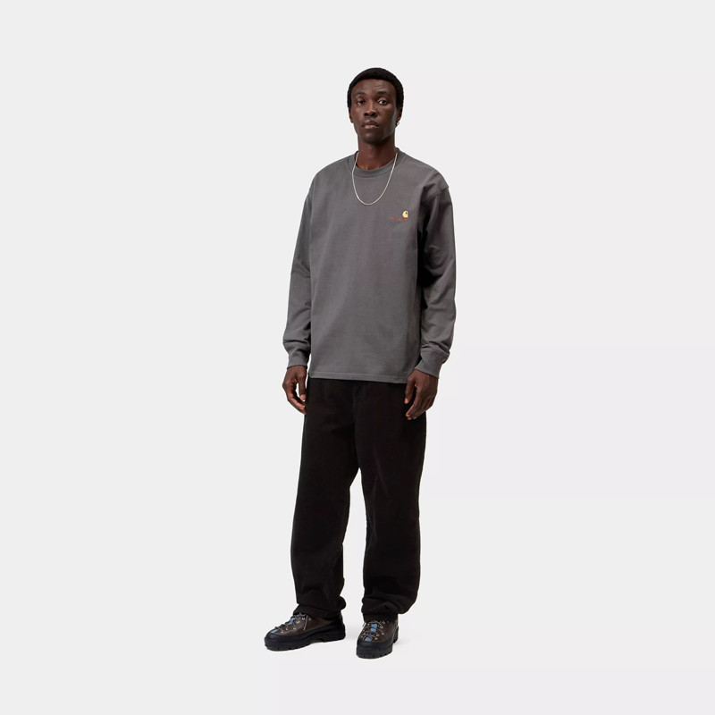 Camiseta Carhartt WIP: LS American Script T-Shirt (Graphite)