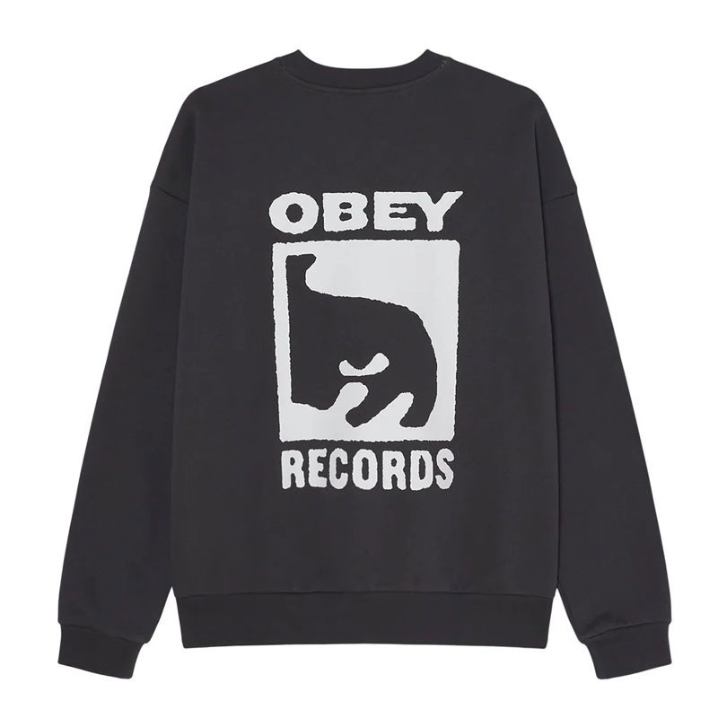 Sudadera Obey: Obey Records Extra Heavy Crew (Vint Blk)