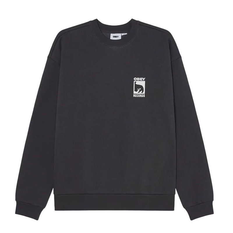 Sudadera Obey: Obey Records Extra Heavy Crew (Vint Blk)