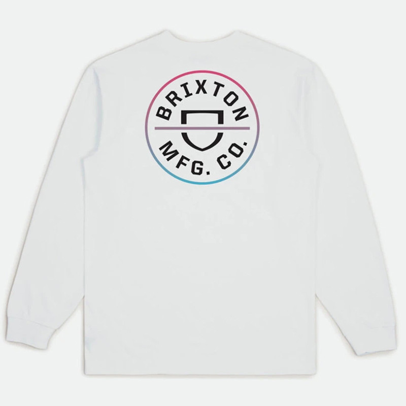 Camiseta Brixton: Crest LS STT (White Light Blue Pink)