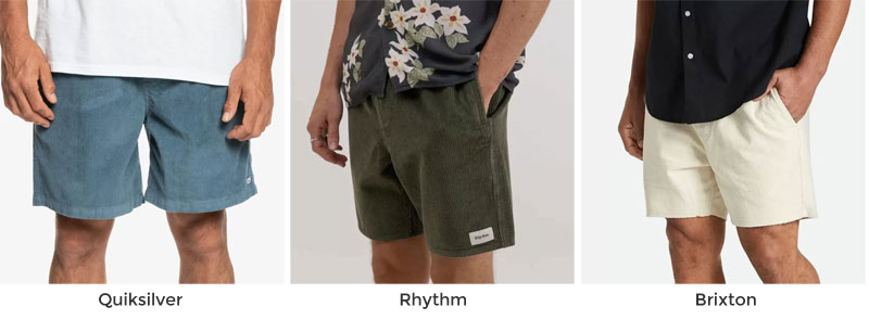 Pantalones cortos de pana de Quiksilver, Rhythm y Brixton