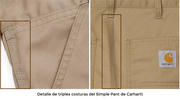 Detalle de triples costuras del Simple Pant de Carhartt