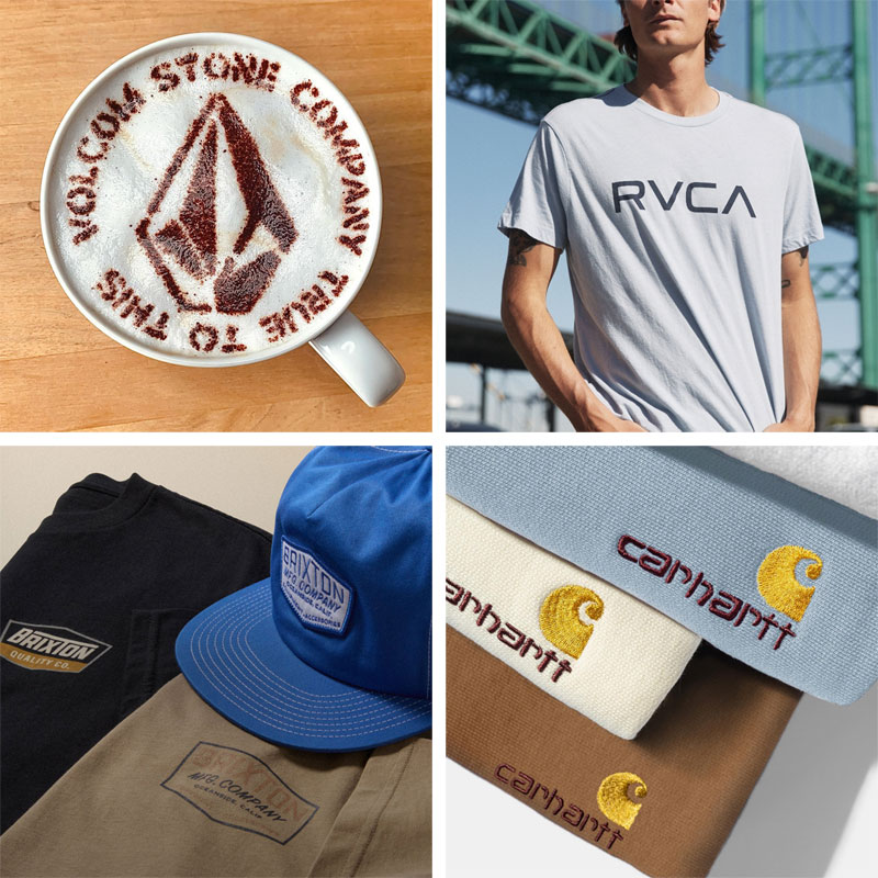 Volcom, RVCA, Brixton y Carhartt Logos de Volcom, RVCA, Brixton y Carhartt
