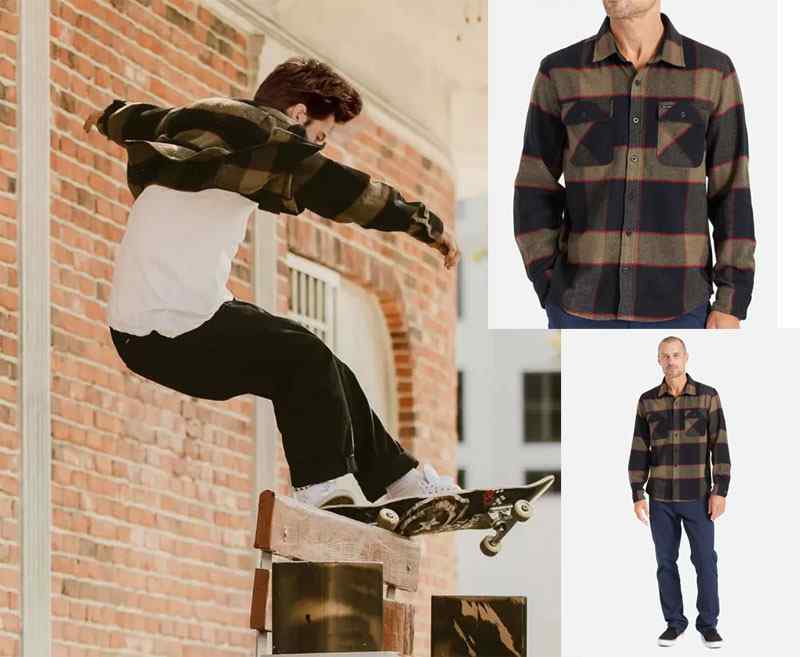 Camisa Brixton Bowery Flannel Heather Grey Charcoal