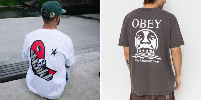 Camisetas con gráficos de Volcom y Obey